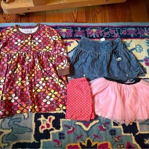 Hanna Andersson Girls 3T Floral Dress & denim tulle Skirts Set Gap Legging lot
